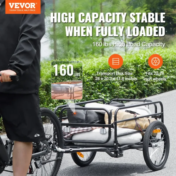 VEVOR Bike Cargo Trailer – 160 lbs Heavy-Duty Bicycle Wagon Cart | Foldable, Quick-Release with Universal Hitch & 16” Wheels for 22”-28” Bikes
