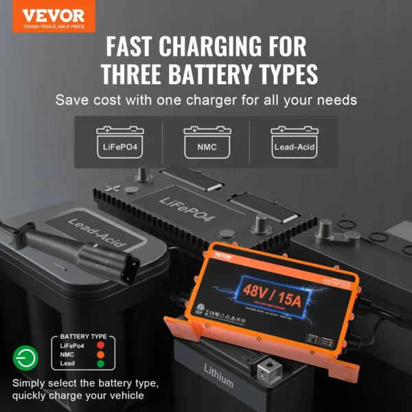 VEVOR 48 Volt 15 AMP Golf Cart Smart Battery Charger for Yamaha G29 Plug IP67