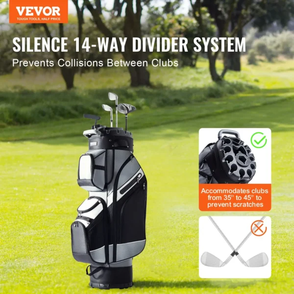 VEVOR Golf Cart Bag with 14 Way Organizer Divider Top, 41 13 Pockets Premium Nylon Cart Bag, Durable Golf Bags with Handles & Dust Cover & Detachable Straps for Men & Women, Black Color-Block